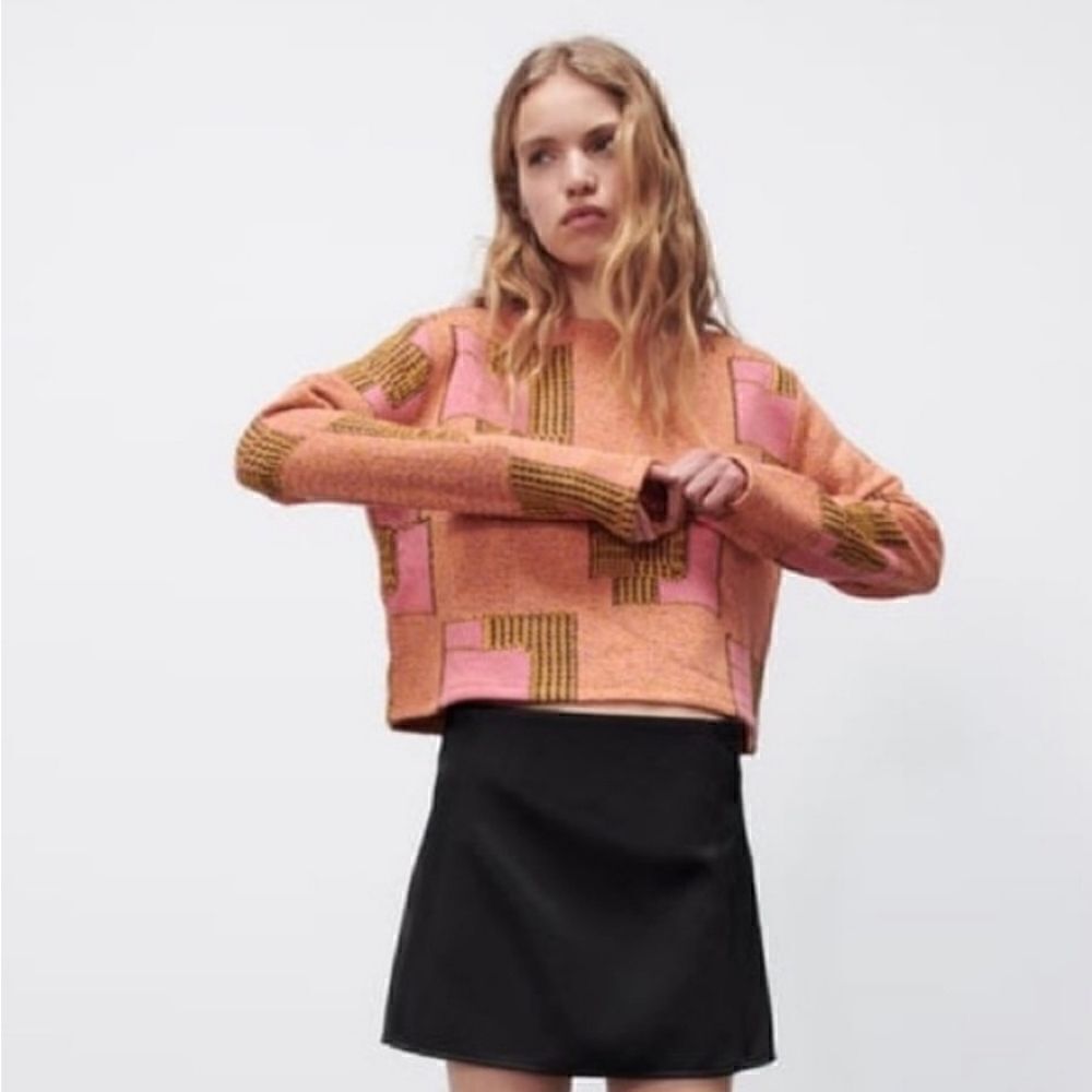 Zara Womans Cropped Jacquard Sweater,Size Small